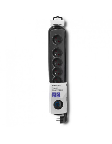 Qoltec 50172 Ochrona Przeciwprzepięciowa Czarny 6 X Gniazdo Sieciowe 230 V 5 M