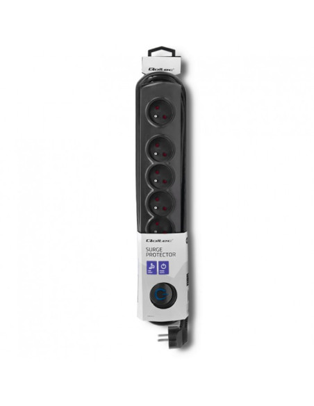 Qoltec 50172 Ochrona Przeciwprzepięciowa Czarny 6 X Gniazdo Sieciowe 230 V 5 M