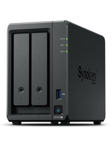 Nas Synology Ds725+, Tower, 2X 2.5"/3.5" Sata + 2X M.2 2280 Nvme Ssd  Amd Ryzen R1600  4Gb Ddr4 (Max.32Gb), 1X 1Gbe Rj-45, 1X 2.