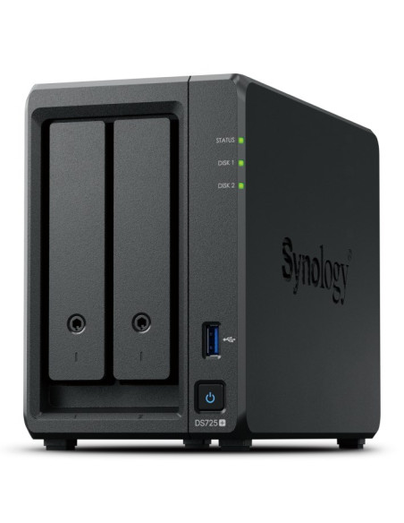 Nas Synology Ds725+, Tower, 2X 2.5"/3.5" Sata + 2X M.2 2280 Nvme Ssd  Amd Ryzen R1600  4Gb Ddr4 (Max.32Gb), 1X 1Gbe Rj-45, 1X 2.
