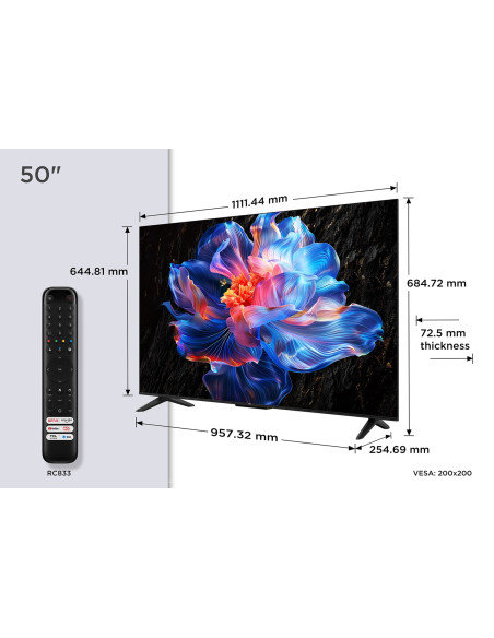 Telewizor Tcl Led 4K, 50V6C, 50, Smart Tv, Telewizja Google Tv, Uhd, Czarny