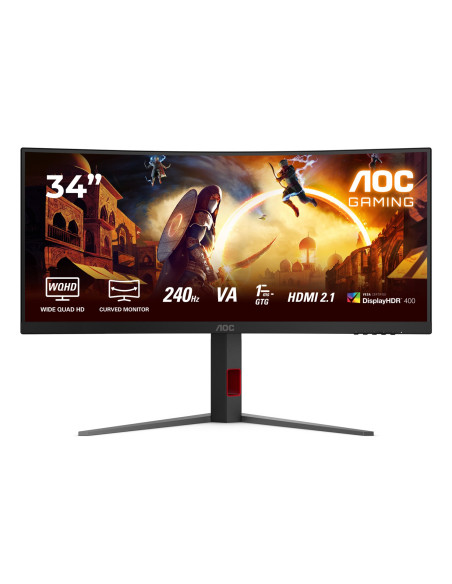 Monitor Aoc Cu34G4Z 34-Calowy, Szybkie Va, Wqhd 21:9, 240 Hz, 1 Ms, 3440 X 1440 Pikseli, 450 Cd/M2, Ilość Portów Hdmi: 2, Kolor 