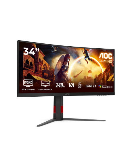 Monitor Aoc Cu34G4Z 34-Calowy, Szybkie Va, Wqhd 21:9, 240 Hz, 1 Ms, 3440 X 1440 Pikseli, 450 Cd/M2, Ilość Portów Hdmi: 2, Kolor 