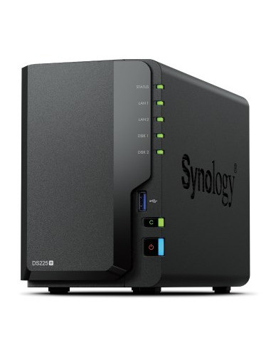 Nas Synology Ds225+  Tower  2X (3.5" Sata Hdd/Ssd), Intel Celeron J4125  2Gb Ddr4 (Max. 6Gb), 2X 1Gbe Rj-45 - Tylko Dyski Synolo