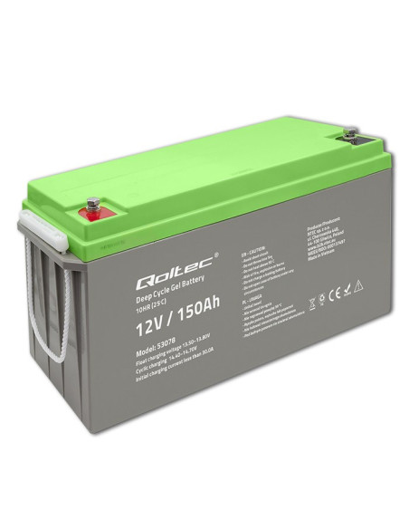 Qoltec Akumulator Żelowy Deep Cycle  | 12V | 150Ah | 44.5Kg