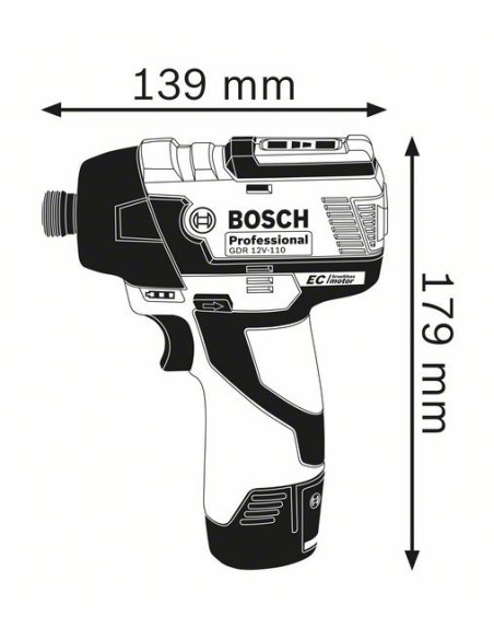 Bosch 0 601 9E0 005 Klucz Zasilany 1/4" 3100 Rpm 110 N·m Czarny, Niebieski 12 V