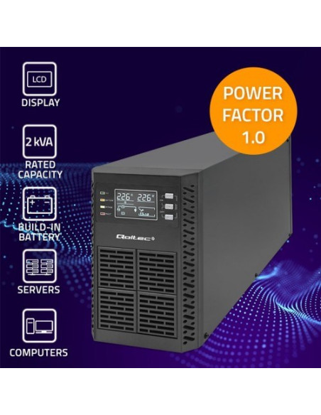 Qoltec 52281 Zasilacz Ups Podwójnej Konwersji (Online) 2 Kva 2000 W 3 X Gniazdo Sieciowe