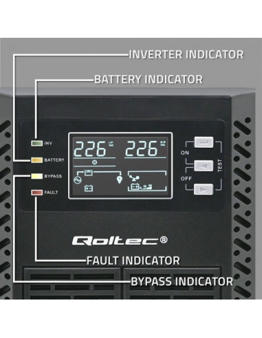 Qoltec 52281 Zasilacz Ups Podwójnej Konwersji (Online) 2 Kva 2000 W 3 X Gniazdo Sieciowe