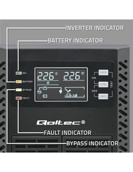Qoltec 52281 Zasilacz Ups Podwójnej Konwersji (Online) 2 Kva 2000 W 3 X Gniazdo Sieciowe