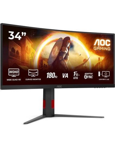 Monitor Aoc Cu34G4 34" Szybkie Va Uwqhd 21:9 180 Hz 1 Ms 3440 X 1440 Pikseli 300 Cd/M2 Ilość Portów Hdmi: 2 Czarny