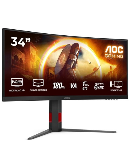 Monitor Aoc Cu34G4 34" Szybkie Va Uwqhd 21:9 180 Hz 1 Ms 3440 X 1440 Pikseli 300 Cd/M2 Ilość Portów Hdmi: 2 Czarny