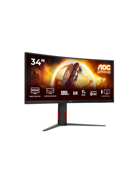 Monitor Aoc Cu34G4 34" Szybkie Va Uwqhd 21:9 180 Hz 1 Ms 3440 X 1440 Pikseli 300 Cd/M2 Ilość Portów Hdmi: 2 Czarny