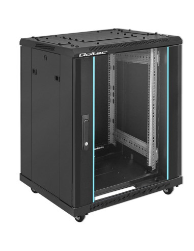 Qoltec Szafa Rack 19" | 15U | 600 X 855 X 600 | Hartowane Drzwi | Stojąca | Nóżki + Kółka | Stalowa Obudowa | Zamek