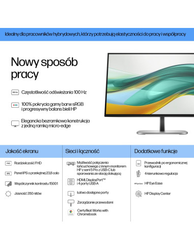 Monitor Hp Led 23,8” S5 Pro 524Pf (9D9L6Ut)