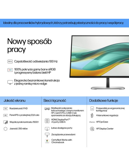 Monitor Hp Led 23,8” S5 Pro 524Pf (9D9L6Ut)