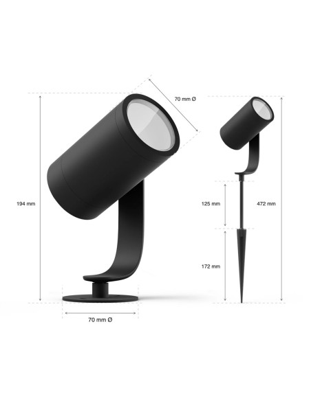 Hue Lily Czarny Reflektor Ogrodowy Led 8W 2000-6500K 600Lm Rgb Wca Ip65 Aluminium