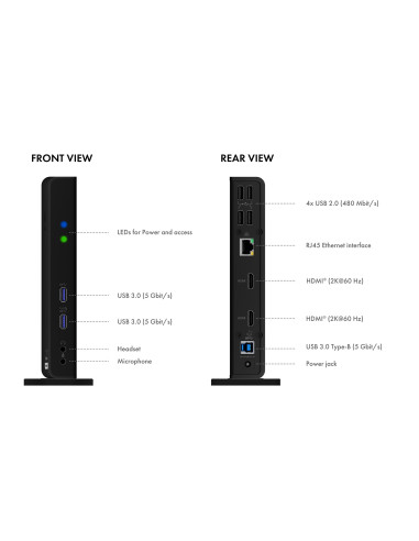 Icy Box Ib-Dk2251Ac Przewodowa Usb 3.2 Gen 2 (3.1 Gen 2) Type-A Czarny