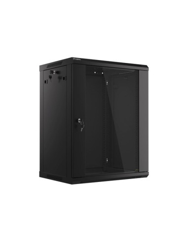 Lanberg Szafa Rack 19 Cali Wall-Mount 15U/600X450 V2 Czarna, Drzwi Szklane