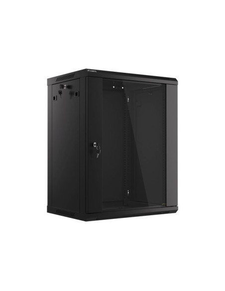 Lanberg Szafa Rack 19 Cali Wall-Mount 15U/600X450 V2 Czarna, Drzwi Szklane