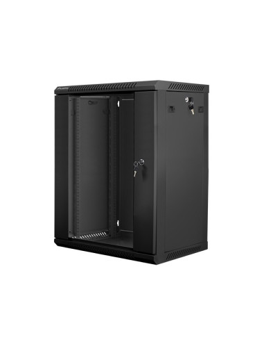 Lanberg Szafa Rack 19 Cali Wall-Mount 15U/600X450 V2 Czarna, Drzwi Szklane