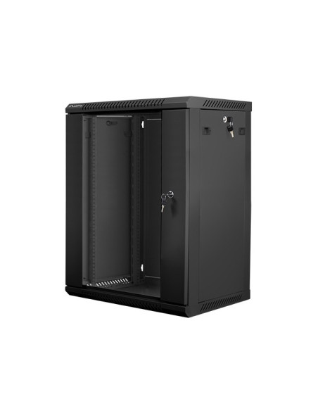 Lanberg Szafa Rack 19 Cali Wall-Mount 15U/600X450 V2 Czarna, Drzwi Szklane