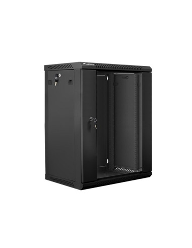 Lanberg Szafa Rack 19 Cali Wall-Mount 15U/600X450 V2 Czarna, Drzwi Szklane