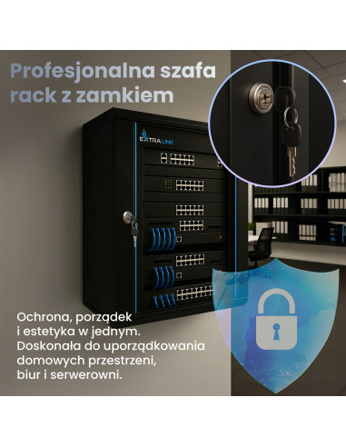 Extralink Szafa Rack 18U 600X450 Czarna Montowana Na Ścianie
