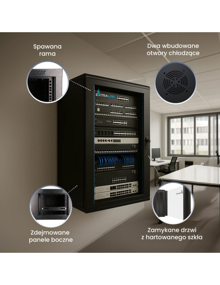 Extralink Szafa Rack 18U 600X450 Czarna Montowana Na Ścianie
