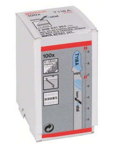 Bosch 2 608 631 964 Wyrzynarka, Piła Wyrzynarkowa Oraz Ostrze Do Piły Tarczowej Ostrze Wyrzynarki Stal Szybkotnąca (Hhs) 100 Szt