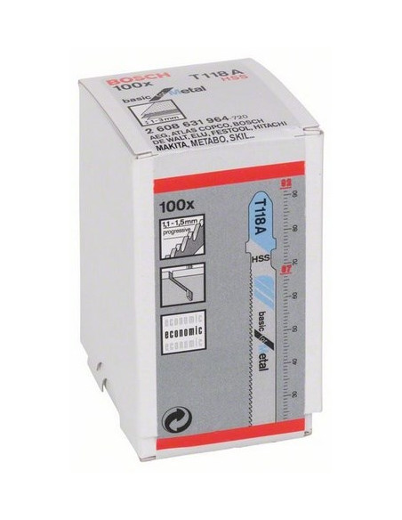 Bosch 2 608 631 964 Wyrzynarka, Piła Wyrzynarkowa Oraz Ostrze Do Piły Tarczowej Ostrze Wyrzynarki Stal Szybkotnąca (Hhs) 100 Szt