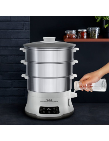Tefal Convenient Series Deluxe Vc502D Szybkowar Parowy 3 Kosz. Blat 900 W Stal Nierdzewna, Biały