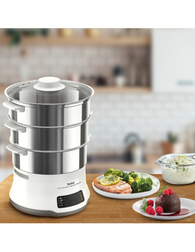 Tefal Convenient Series Deluxe Vc502D Szybkowar Parowy 3 Kosz. Blat 900 W Stal Nierdzewna, Biały