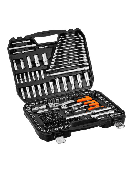 Zestaw Kluczy Nasadowych 1/2", 3/8", 1/4", 220 Szt., Satynowy