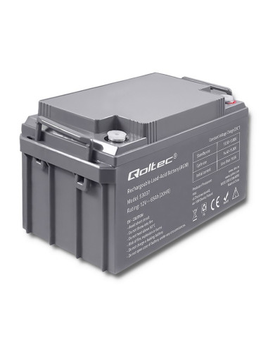 Qoltec Akumulator Agm  | 12V | 65Ah  | Max 780A