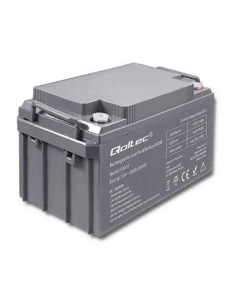 Qoltec Akumulator Agm  | 12V | 65Ah  | Max 780A