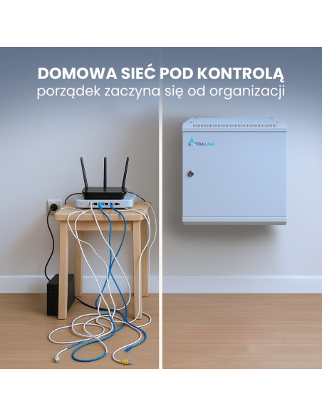 Extralink Szafa Rack 9U 600X600 Asp Szara Montowana Na Ścianie, Drzwi Blaszane Pełne