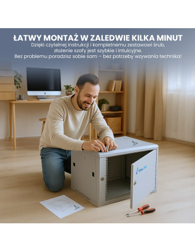 Extralink Szafa Rack 9U 600X600 Asp Szara Montowana Na Ścianie, Drzwi Blaszane Pełne