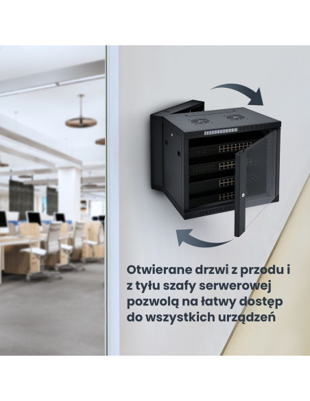 Extralink Szafa Rack 6U 600X600 Azh Czarna Montowana Na Ścianie, Dwusekcyjna