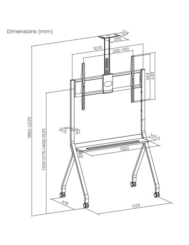 Maclean Wózek Do Tv, Półka Na Kamerę, Na Kółkach, 55-100", Max. Obciążenie 120Kg/10Kg Półka, Max. Vesa 900X600 Mc-114 B