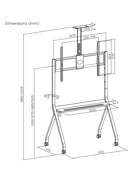 Maclean Wózek Do Tv, Półka Na Kamerę, Na Kółkach, 55-100", Max. Obciążenie 120Kg/10Kg Półka, Max. Vesa 900X600 Mc-114 B