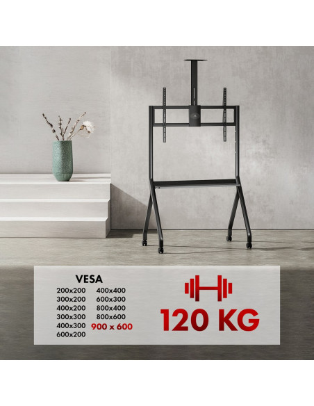 Maclean Wózek Do Tv, Półka Na Kamerę, Na Kółkach, 55-100", Max. Obciążenie 120Kg/10Kg Półka, Max. Vesa 900X600 Mc-114 B