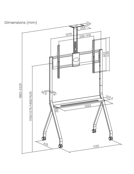 Maclean Stand / Wózek Do Tv, Półka Na Kamerę, Na Kółkach, 55-100", Max. Obciążenie 120Kg/10Kg Półka, Max. Vesa 900X600 Mc-114