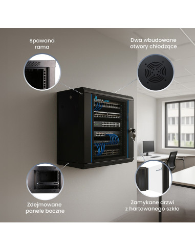 Extralink Szafa Rack 9U 600X600 Czarna Montowana Na Ścianie