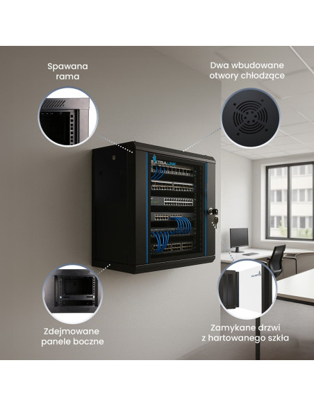Extralink Szafa Rack 9U 600X600 Czarna Montowana Na Ścianie
