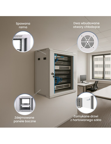 Extralink Szafa Rack 9U 600X600 Szara Montowana Na Ścianie