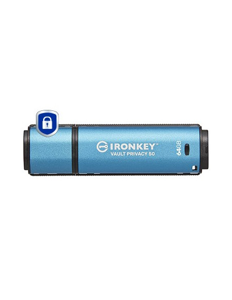 Kingston Technology Ironkey Vault Privacy 50 Pamięć Usb 64 Gb Usb Typu-A 3.2 Gen 1 (3.1 Gen 1) Czarny, Niebieski