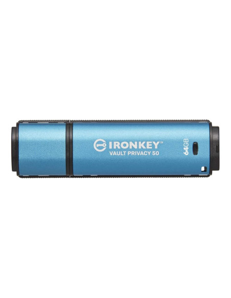 Kingston Technology Ironkey Vault Privacy 50 Pamięć Usb 64 Gb Usb Typu-A 3.2 Gen 1 (3.1 Gen 1) Czarny, Niebieski