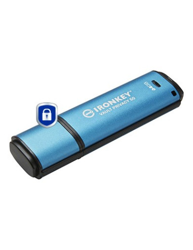 Kingston Technology Ironkey Vault Privacy 50 Pamięć Usb 64 Gb Usb Typu-A 3.2 Gen 1 (3.1 Gen 1) Czarny, Niebieski