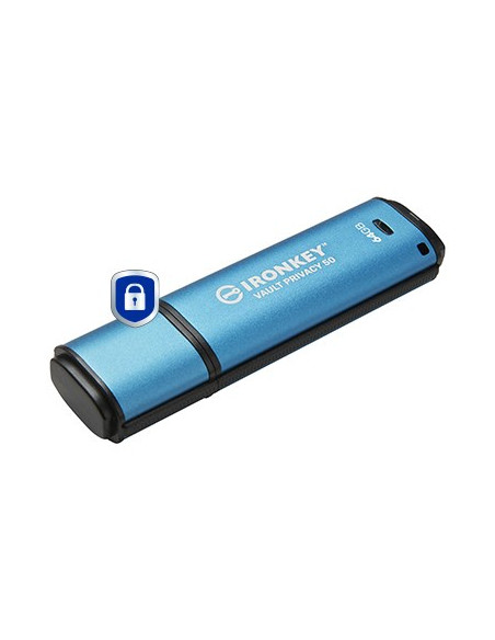 Kingston Technology Ironkey Vault Privacy 50 Pamięć Usb 64 Gb Usb Typu-A 3.2 Gen 1 (3.1 Gen 1) Czarny, Niebieski