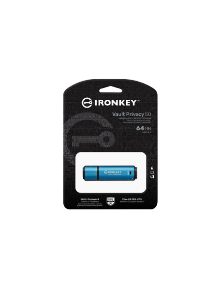 Kingston Technology Ironkey Vault Privacy 50 Pamięć Usb 64 Gb Usb Typu-A 3.2 Gen 1 (3.1 Gen 1) Czarny, Niebieski